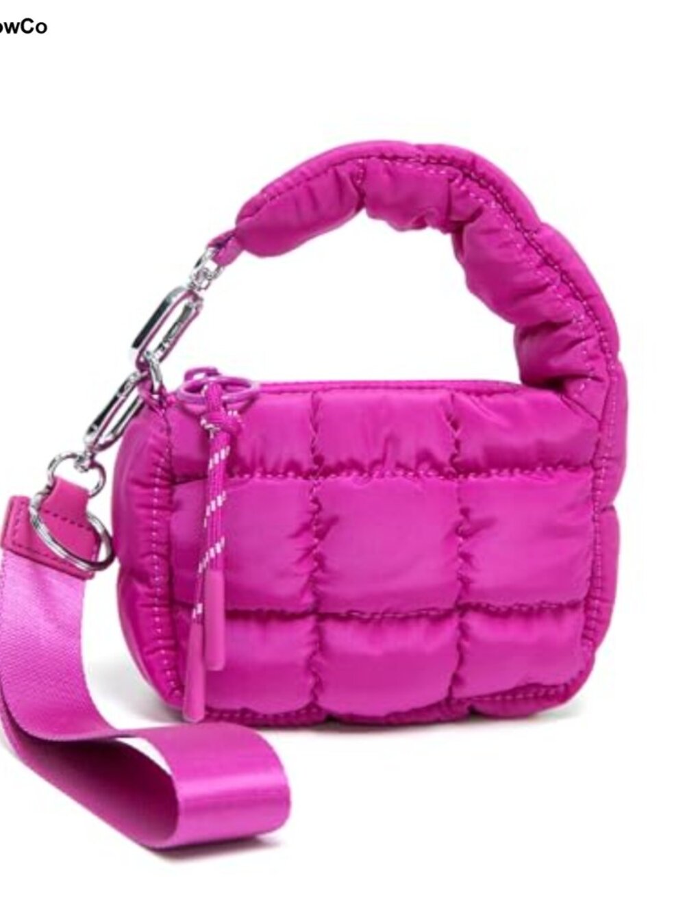 Mini Quilted Wristlet Bag Nylon Puffer Clutch Evening Lipstick Charm